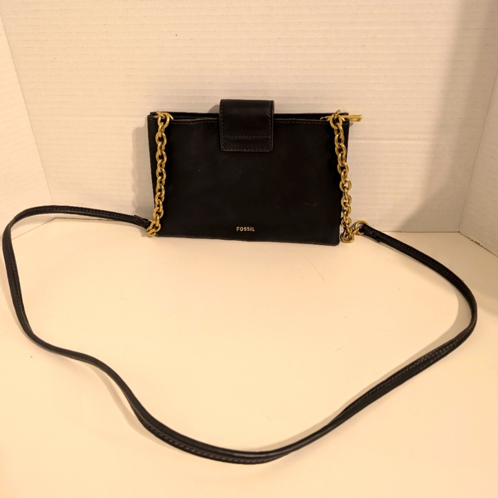 Fossil Black and‎ Gold Crossbody Bag with Elegant Chain Detail